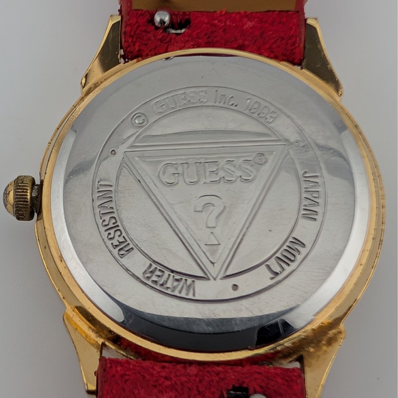 Vintage Guess Gold Tone White Dial Red Suede Strap Watch 1993 main image 6